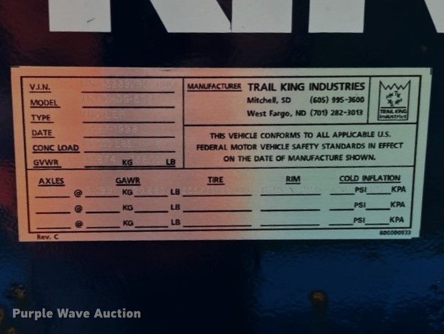 image for item EK3017 1998 Trail King HG Series lowboy equipment trailer