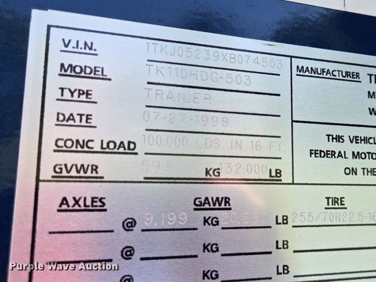 image for item EK3017 1998 Trail King HG Series lowboy equipment trailer