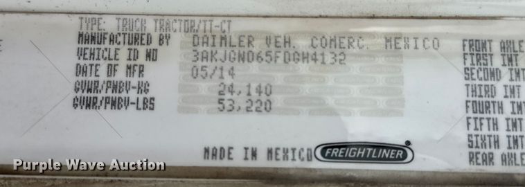 image for item LF9998 2015 Freightliner Coronado 122 semi truck