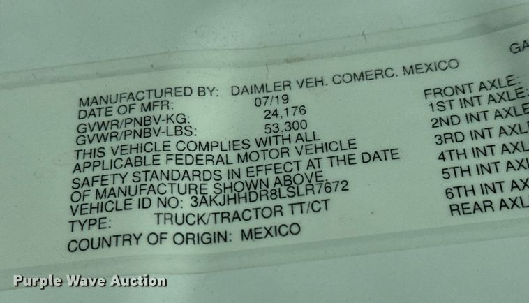 image for item MV9060 2020 Freightliner Cascadia PT126SLP semi truck