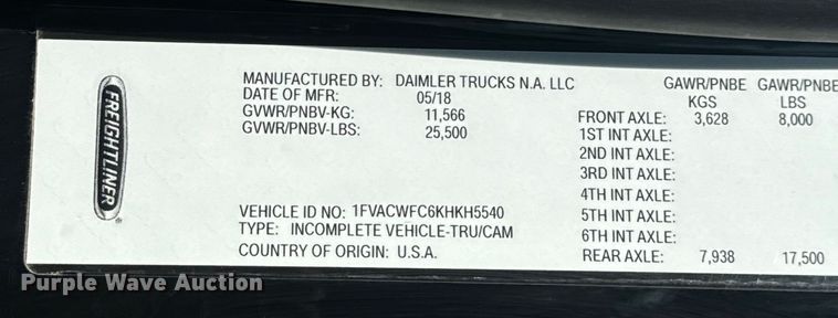 image for item OF9904 2019 Freightliner  Business Class M2 rollback truck