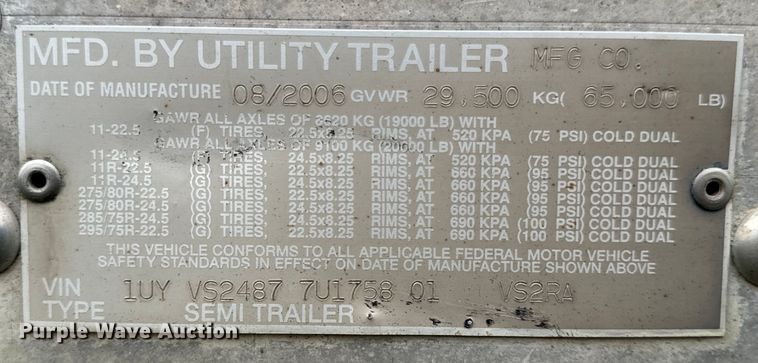 image for item OF9962 2007 Utility Trailer VS2RA refrigerated van trailer