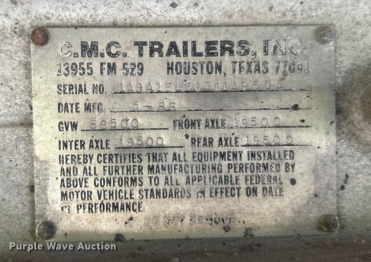 image for item OG9624 1986 CMC end dump trailer