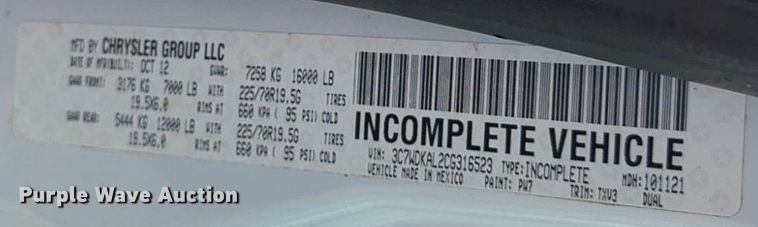 image for item DL1041 2012 Dodge Ram 4500HD bucket truck