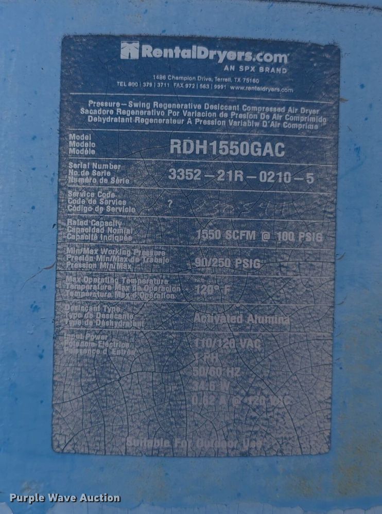 image for item DL1043 Hankison RDH1550GAC air dryer