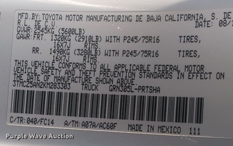 image for item DL1068 2019 Toyota  Tacoma Double Cab pickup truck