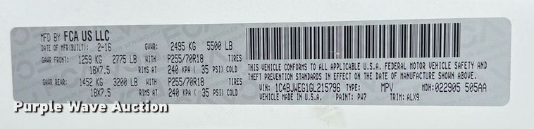 image for item DO2489 2016 Jeep Wrangler Sahara SUV