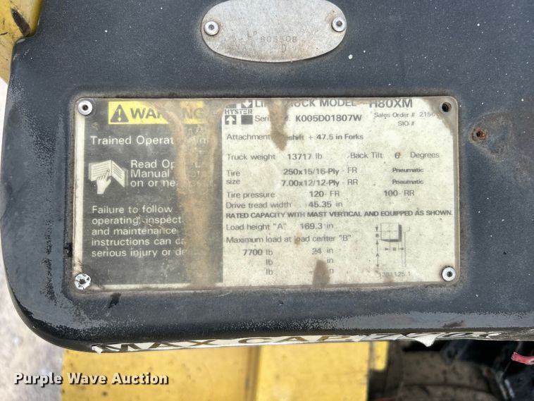 image for item DO6673 Hyster H80XM forklift