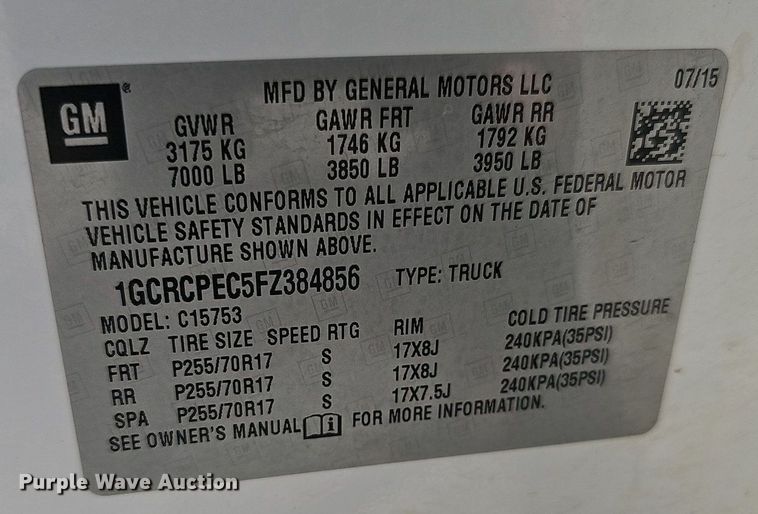 image for item DP6511 2015 Chevrolet Silverado 1500 Double Cab pickup truck