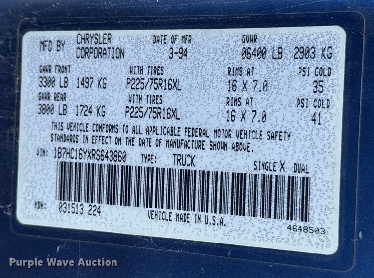 image for item DP6679 1994 Dodge Ram 1500 pickup truck