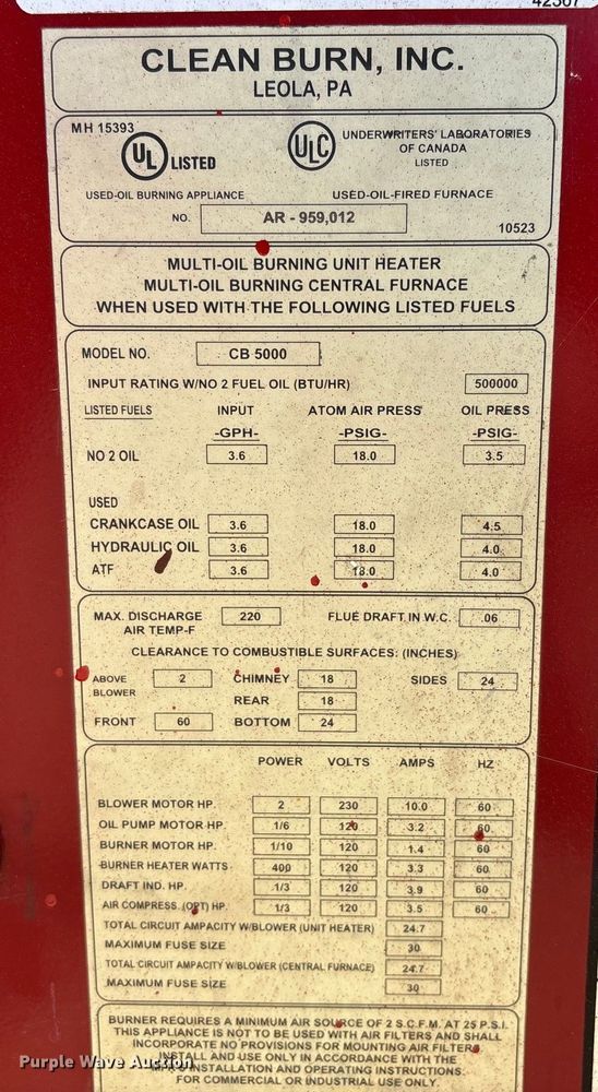 image for item DP6691 Clean Burn CB-5000 heater