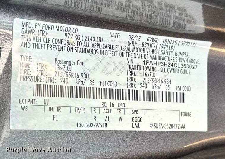 image for item DS4242 2012 Ford Focus SEL 