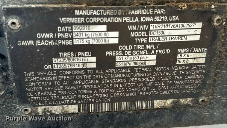 image for item DS4252 2010 Vermeer  BC1500 wood chipper