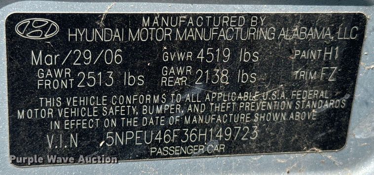 image for item DX1044 2006 Hyundai Sonata 