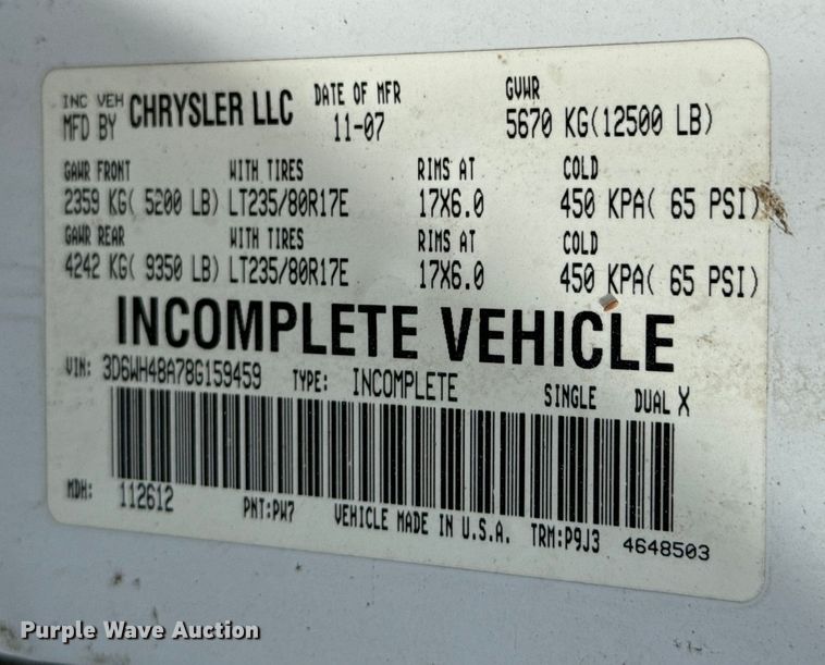 image for item DX1068 2008 Dodge Ram 3500 Quad Cab flatbed pickup truck