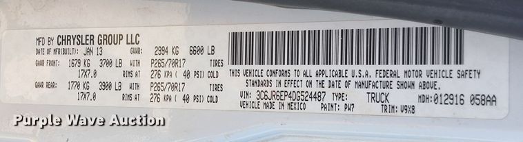 image for item DX3562 2013 Dodge Ram 1500 pickup truck