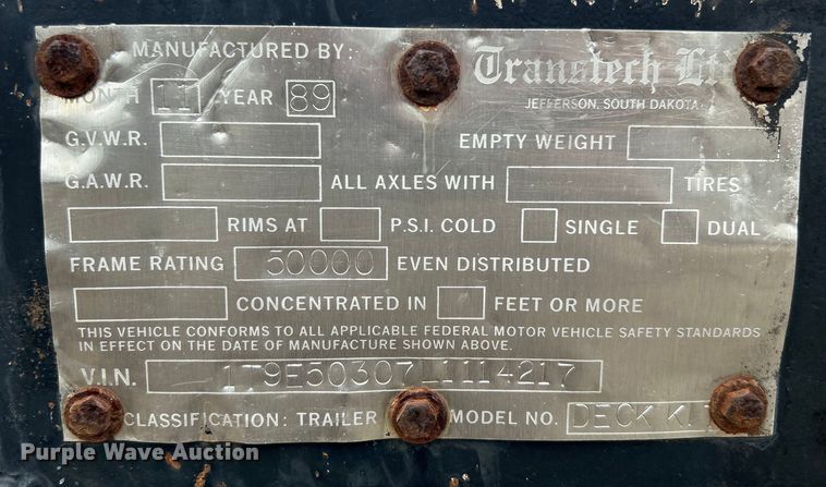 image for item EG0965 1990 Transtech Ltd Deck K17 drop deck trailer