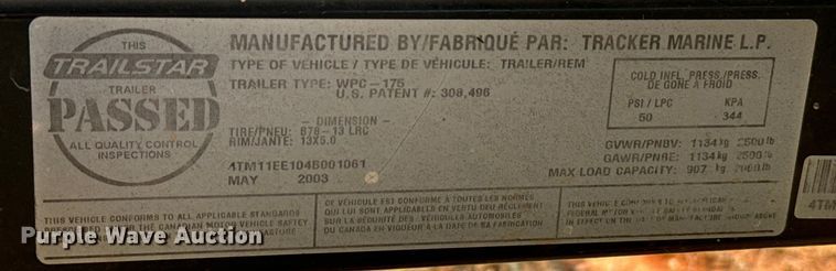 image for item EH4003 2003 Bass Tracker Pro Crappie 175 boat