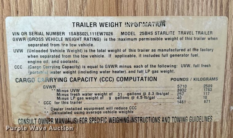 image for item EH4426 2001 Starcraft Starlite 25BHS camper