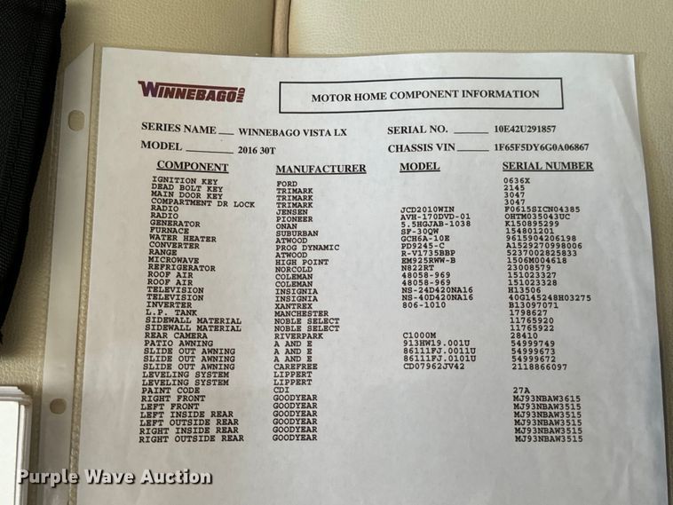 image for item EH6979 2016 Winnebago  Vista LX RV