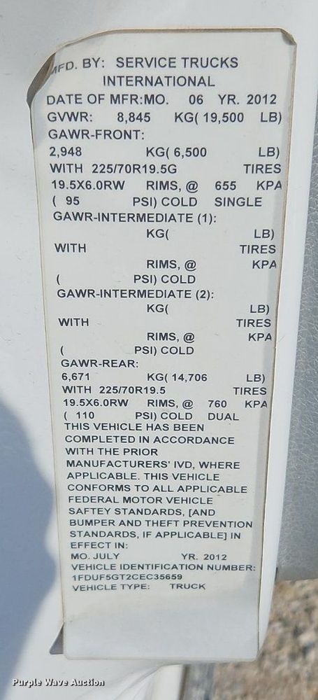 image for item EI8230 2012 Ford F550 Super Duty XL utility / service truck