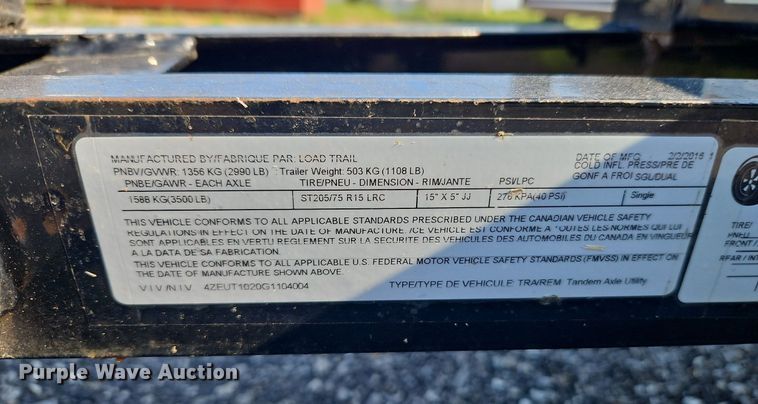 image for item EI8241 2016 Load Trail utility trailer