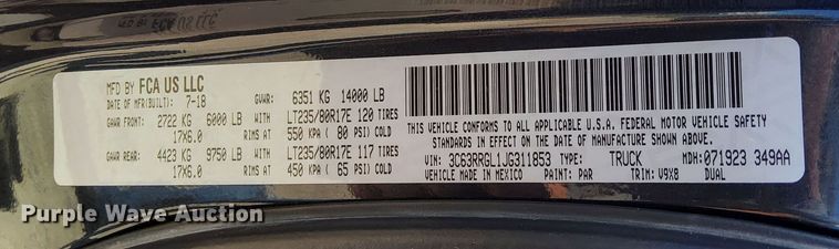 image for item EJ2934 2018 Dodge Ram 3500 Crew Cab pickup truck