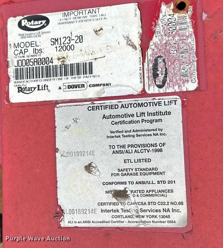 image for item EJ7155 Rotary Lift SM123-20 four post car lift