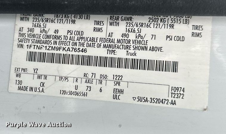 image for item EJ7181 2015 Ford  Transit 250 van