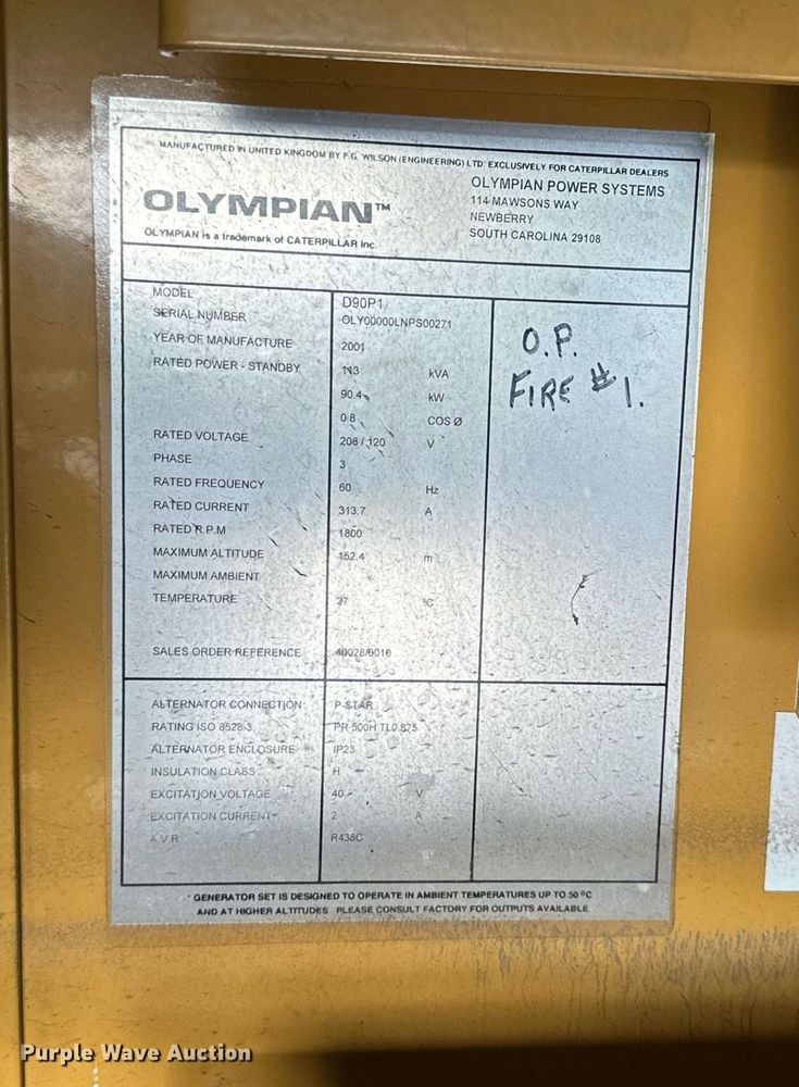 image for item EJ7184 2001 Olympian D90P1 generator