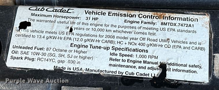 image for item EJ8856 2008 Cub Cadet  Volunteer  utility vehicle