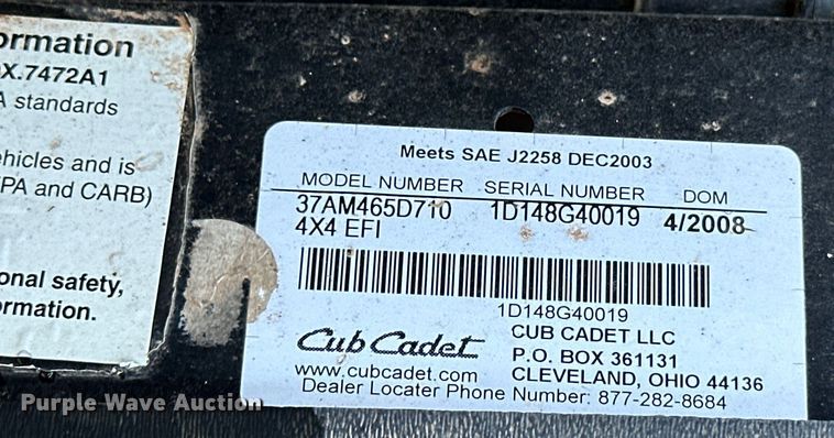 image for item EJ8856 2008 Cub Cadet  Volunteer  utility vehicle