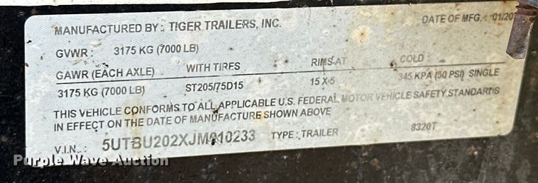 image for item EJ8866 2018 Tiger  8320T utility trailer