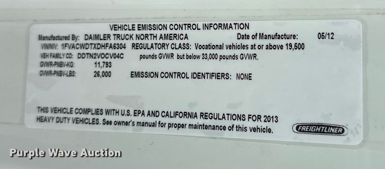 image for item EJ8868 2013 Freightliner  M2 delivery truck