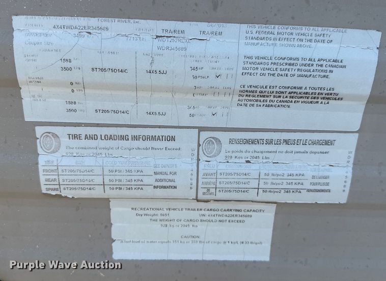 image for item EJ8905 2014 Wildwood   Forrest River X-Lite camper