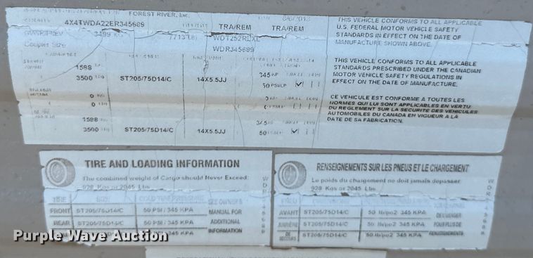 image for item EJ8905 2014 Wildwood   Forrest River X-Lite camper