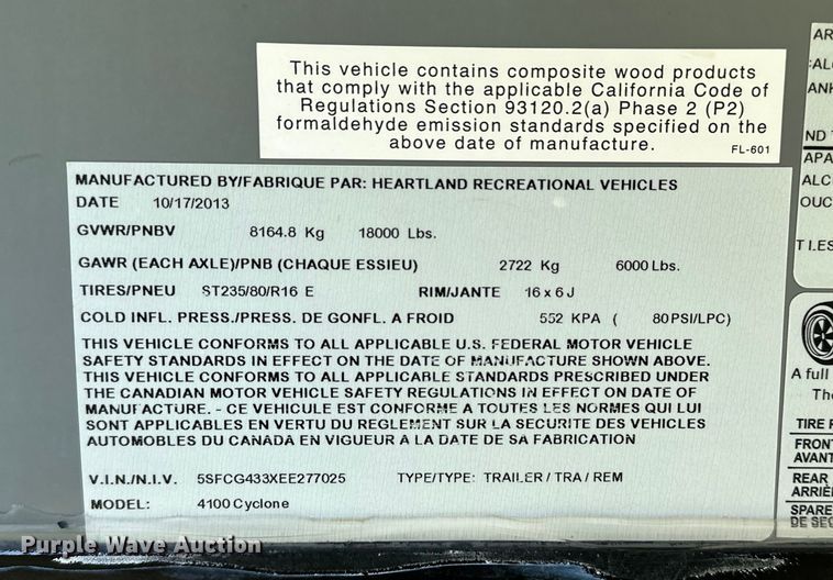 image for item EJ8911 2014 Heartland  4100 Cyclone  toy hauler camper