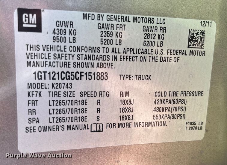 image for item EK8934 2012 GMC Sierra 2500HD Crew Cab pickup truck