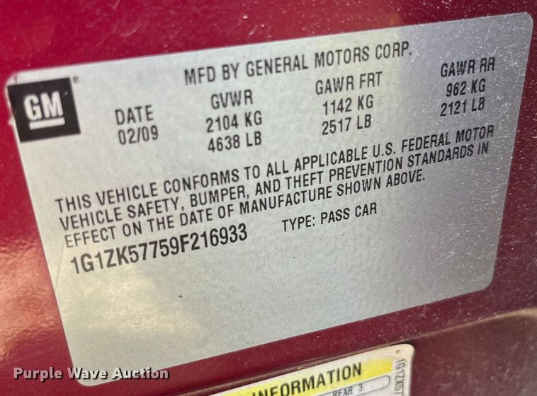 image for item EK8936 2009 Chevrolet  Malibu LTZ 