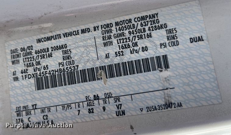 image for item EK8971 2002 Ford E450 Super Duty box truck