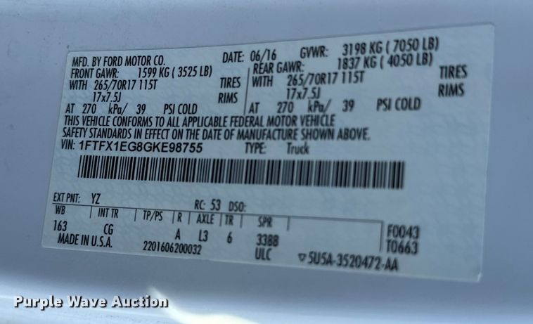 image for item MV9035 2016 Ford F150 SuperCab pickup truck