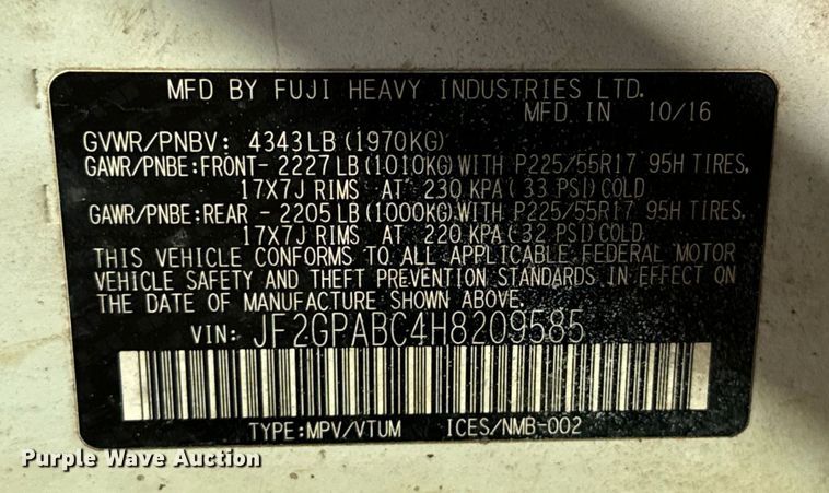 image for item NQ9729 2017 Subaru  Crosstrek  SUV