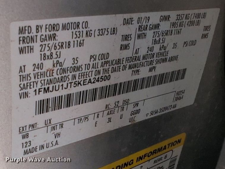 image for item NW9576 2019 Ford Expedition SUV