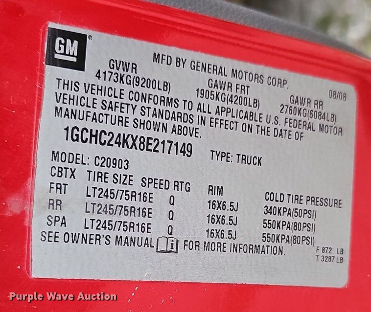 image for item NX9149 2008 Chevrolet Silverado 2500HD pickup truck cab and chassis