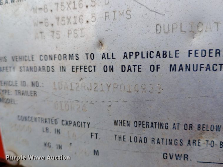 image for item NY9440 2000 Trail-eze equipment trailer