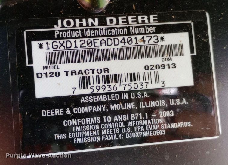 image for item NY9486 2013 John Deere D120 lawn mower
