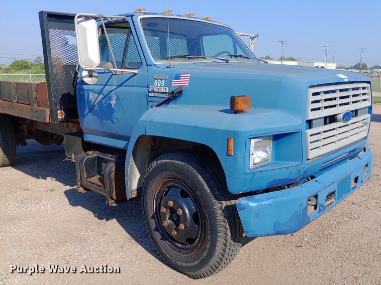 image for item NY9501 1989 Ford F600 dump flatbed truck