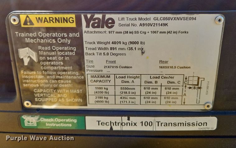 image for item OJ9825 Yale  GLC050VXNVSE094 forklift