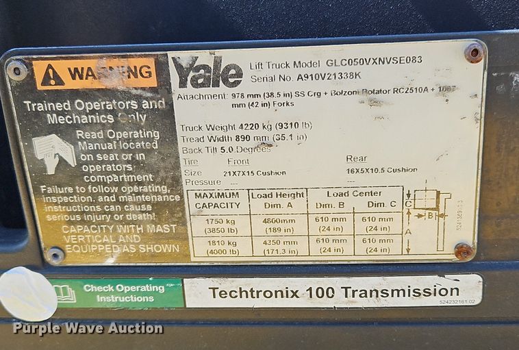 image for item OJ9826 Yale GLC050VXNVSE083 forklift