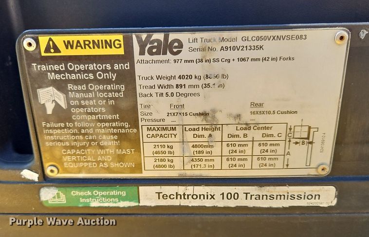 image for item OJ9827 Yale GLC050VXNVSE083 forklift